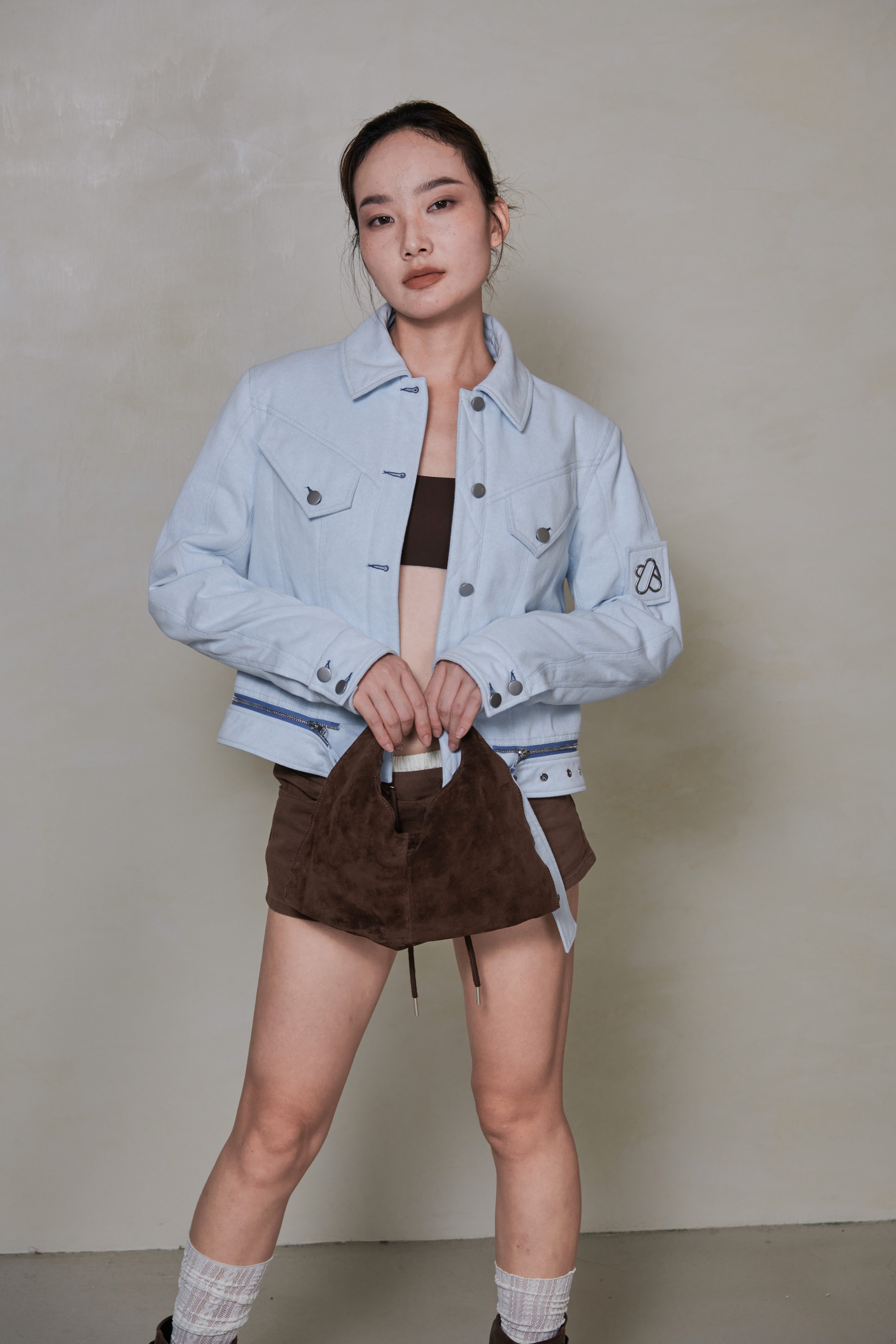 038 SHORT DENIM DOWN JACKET - SKY