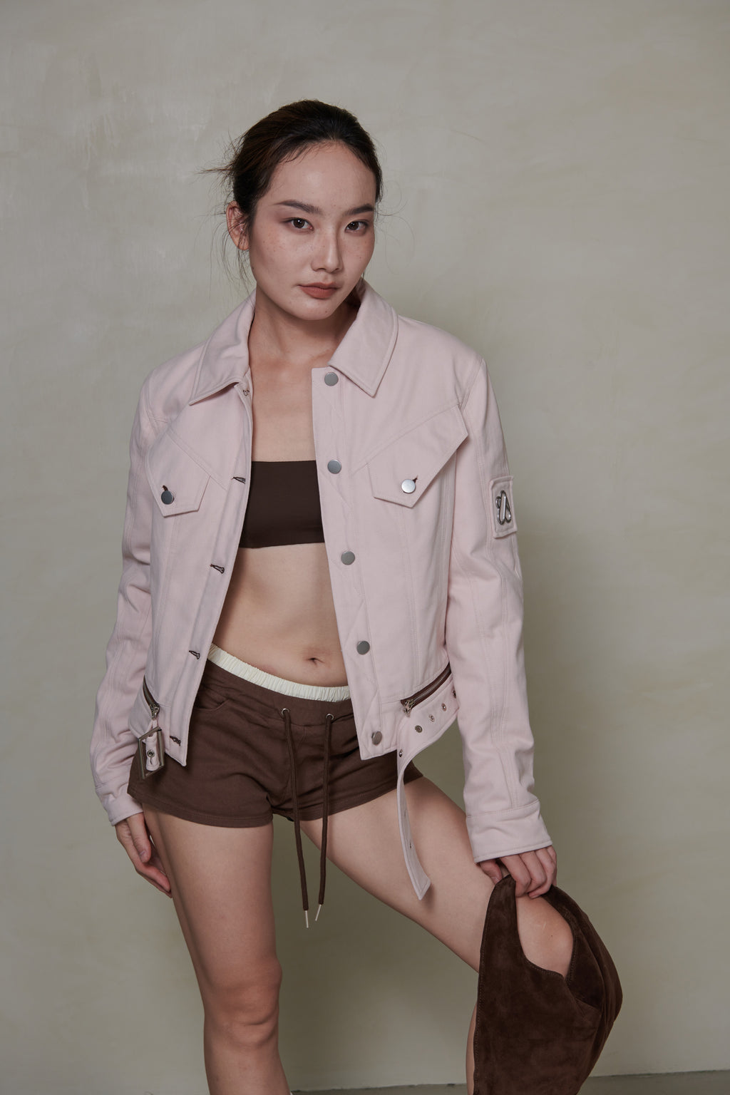 038 SHORT DENIM DOWN JACKET - SHELL