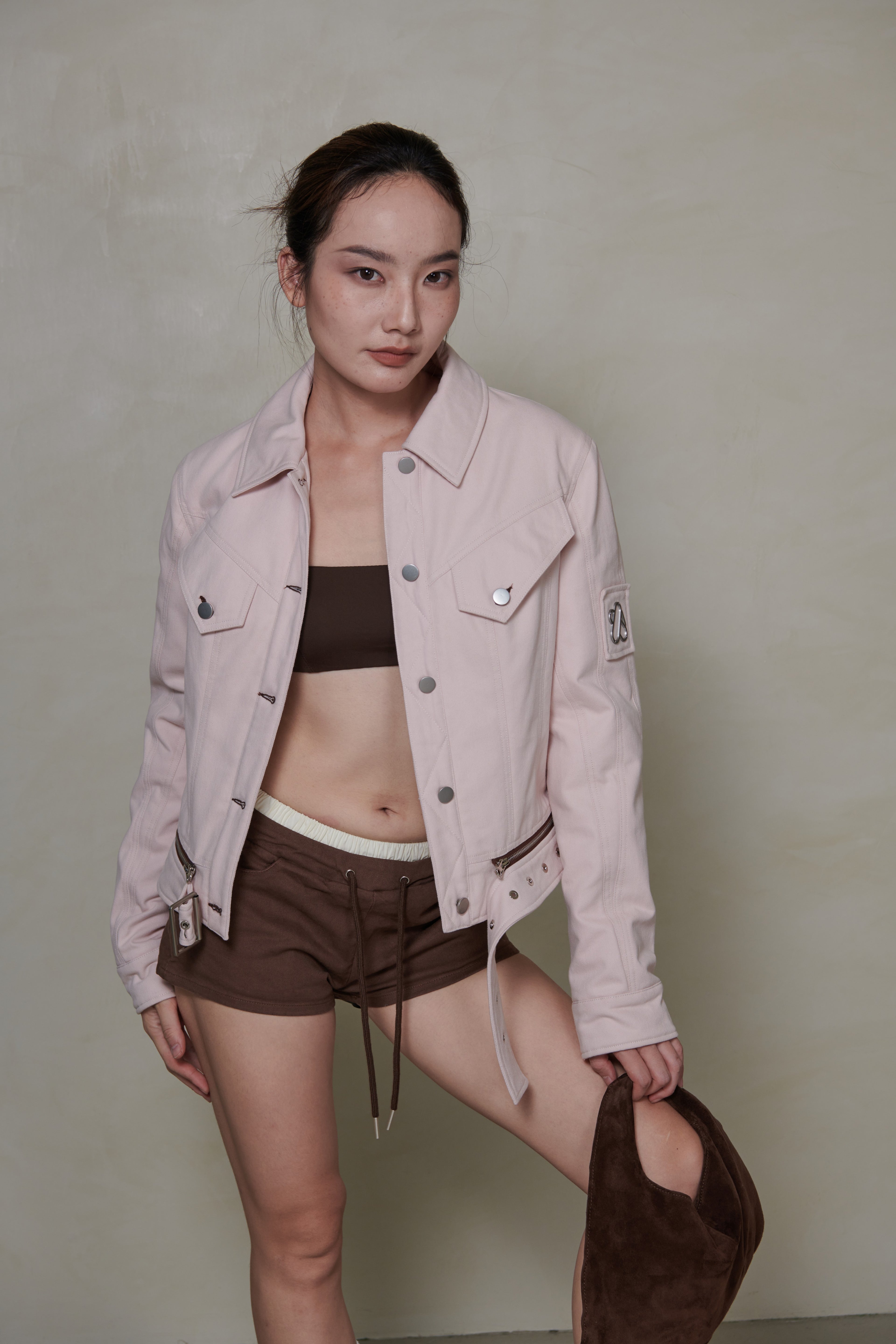 038 SHORT DENIM DOWN JACKET - SHELL