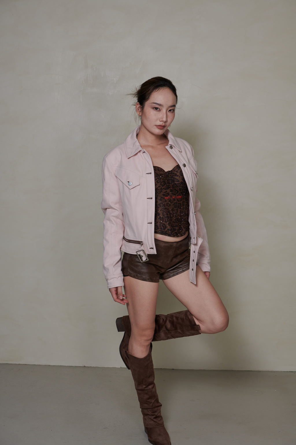 038 SHORT DENIM DOWN JACKET - SHELL