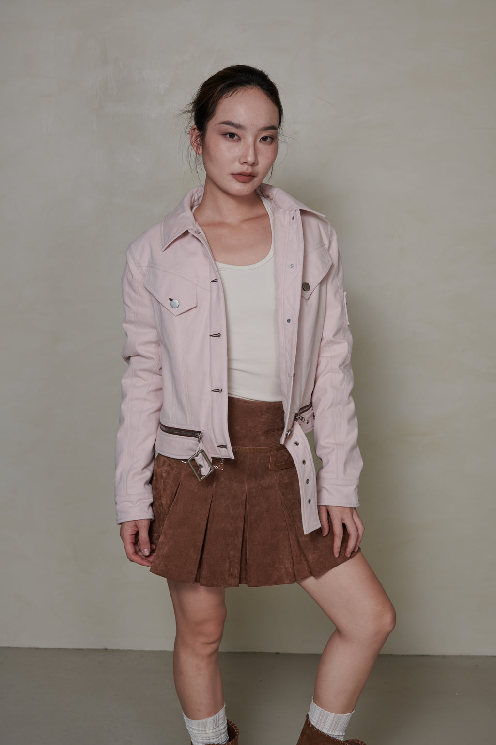 038 SHORT DENIM DOWN JACKET - SHELL