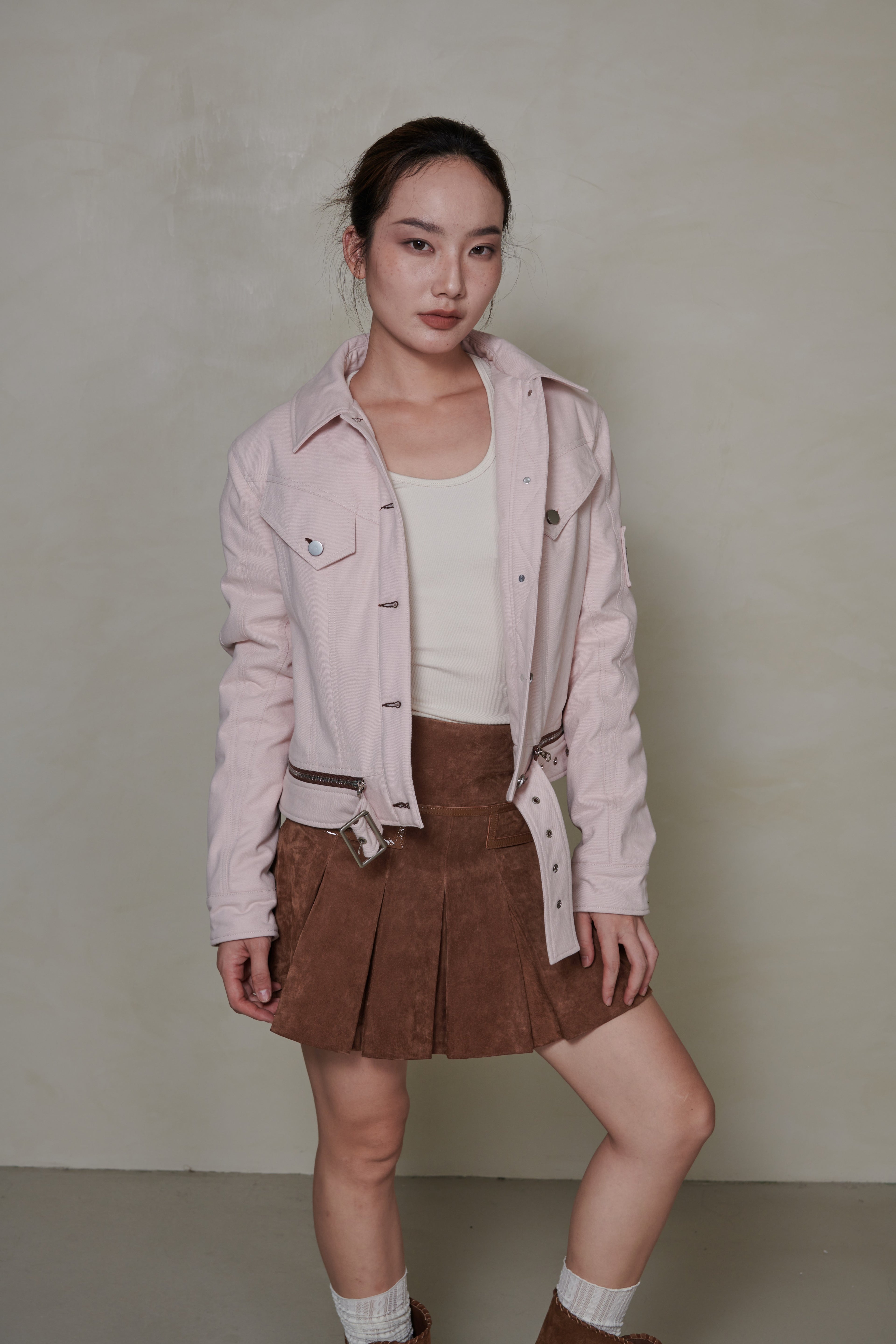 038 SHORT DENIM DOWN JACKET - SHELL