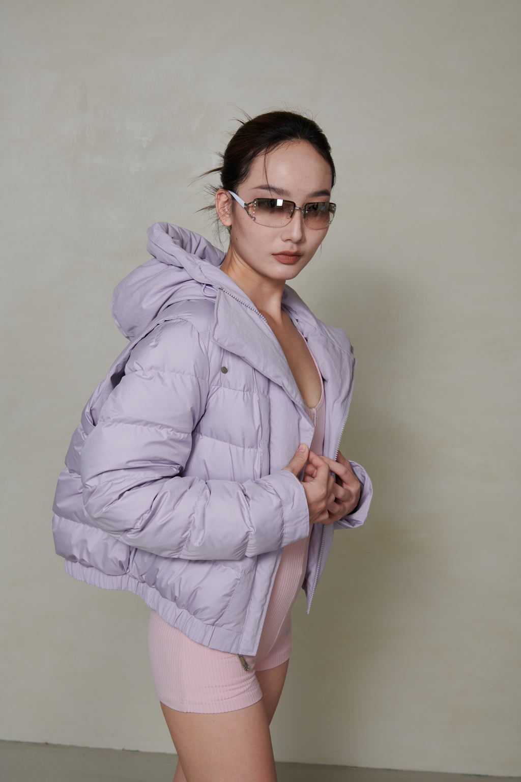 018 SHORT CONVERTIBLE DOWN JACKET - MAUVE