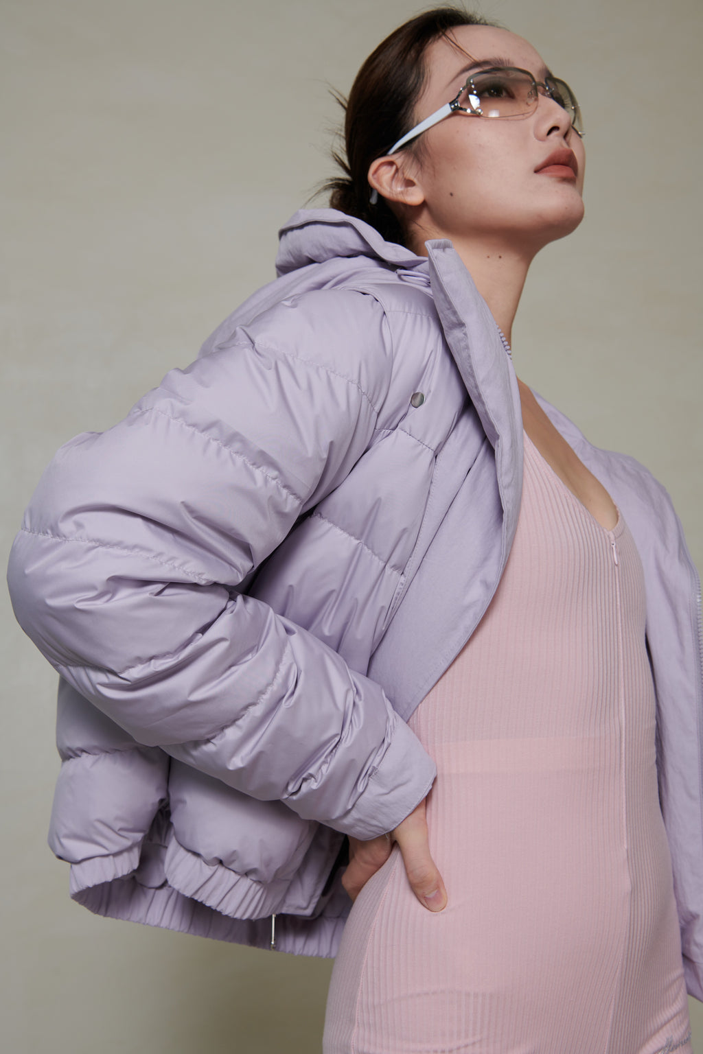 018 SHORT CONVERTIBLE DOWN JACKET - MAUVE