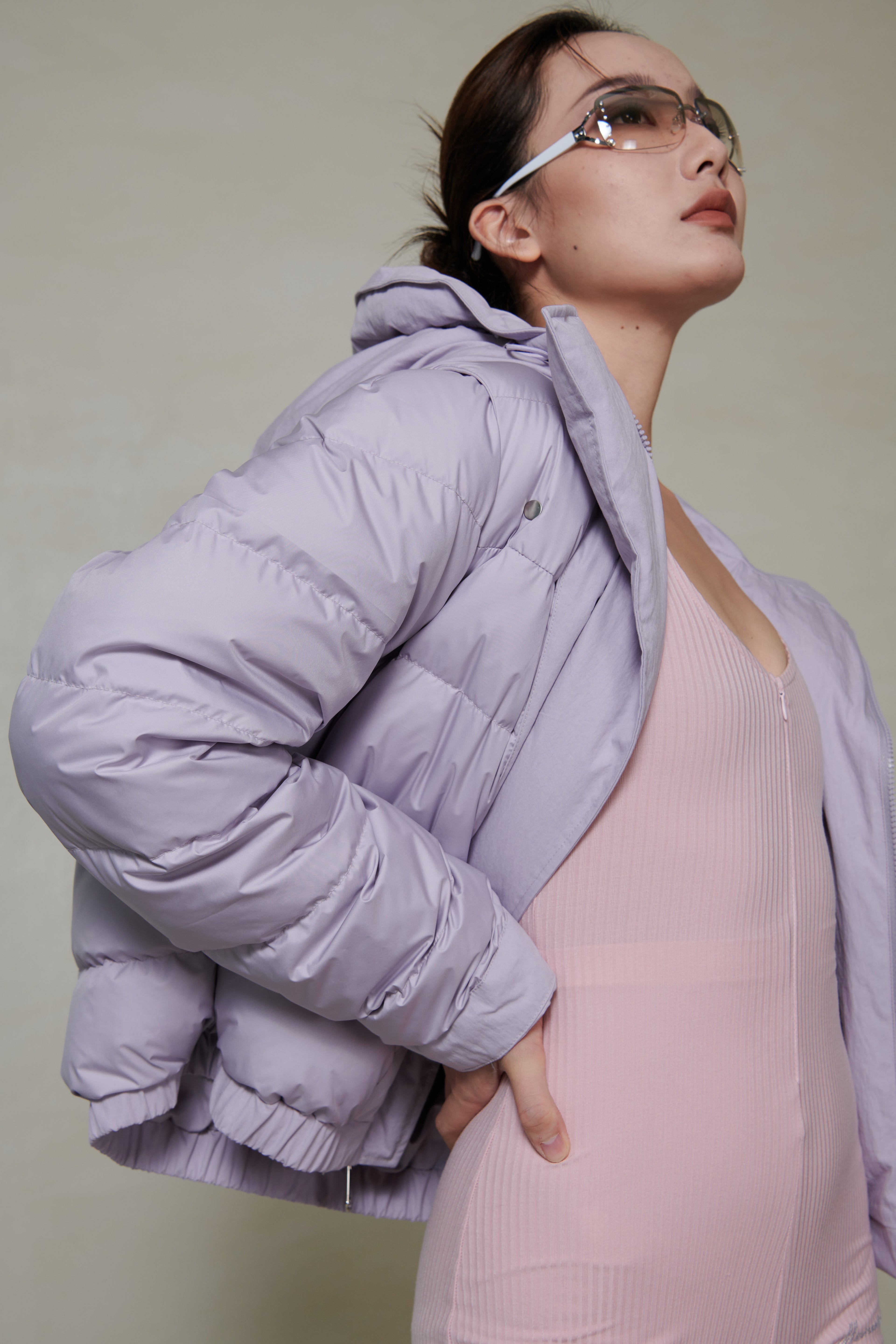 018 SHORT CONVERTIBLE DOWN JACKET - MAUVE