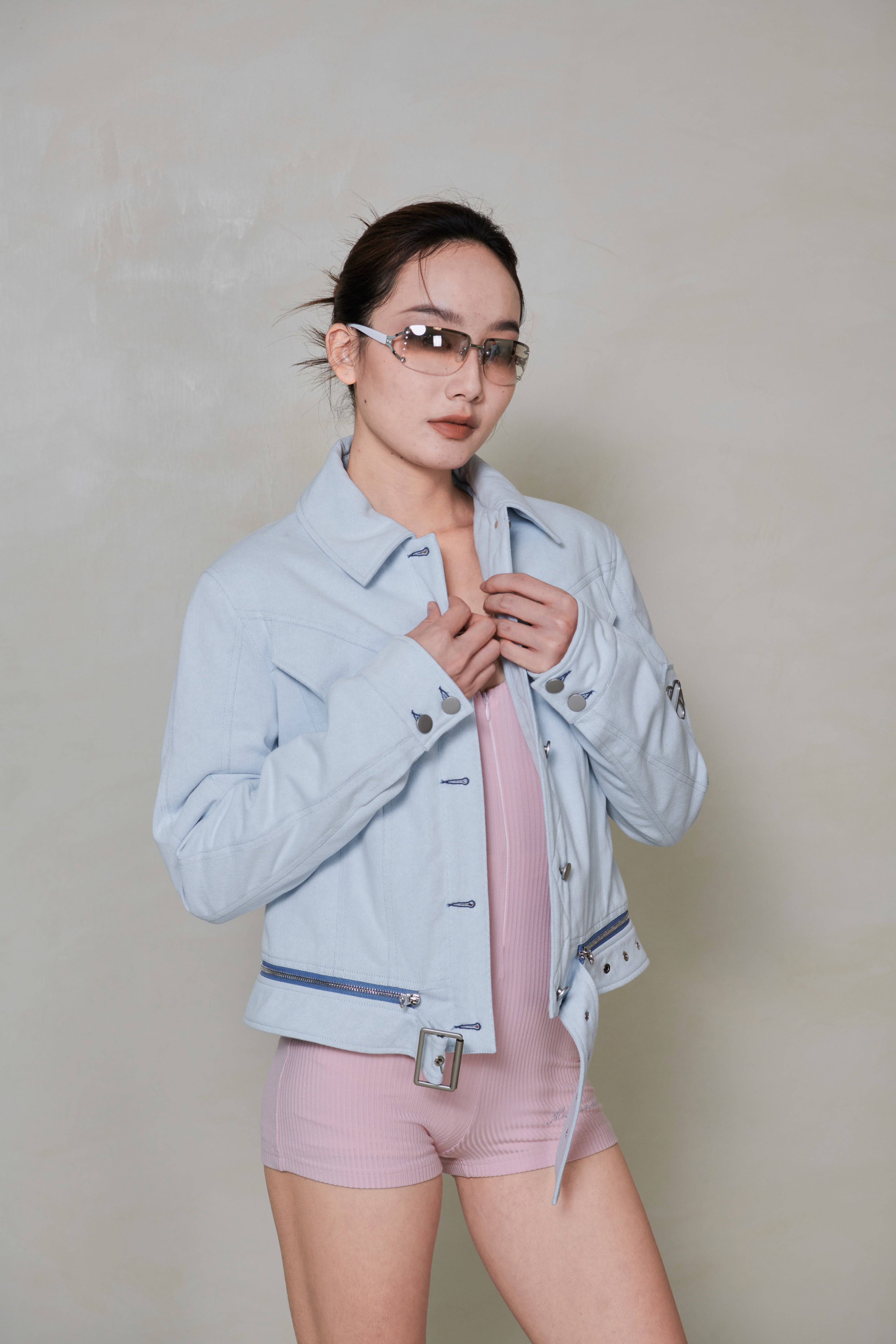 038 SHORT DENIM DOWN JACKET - SKY
