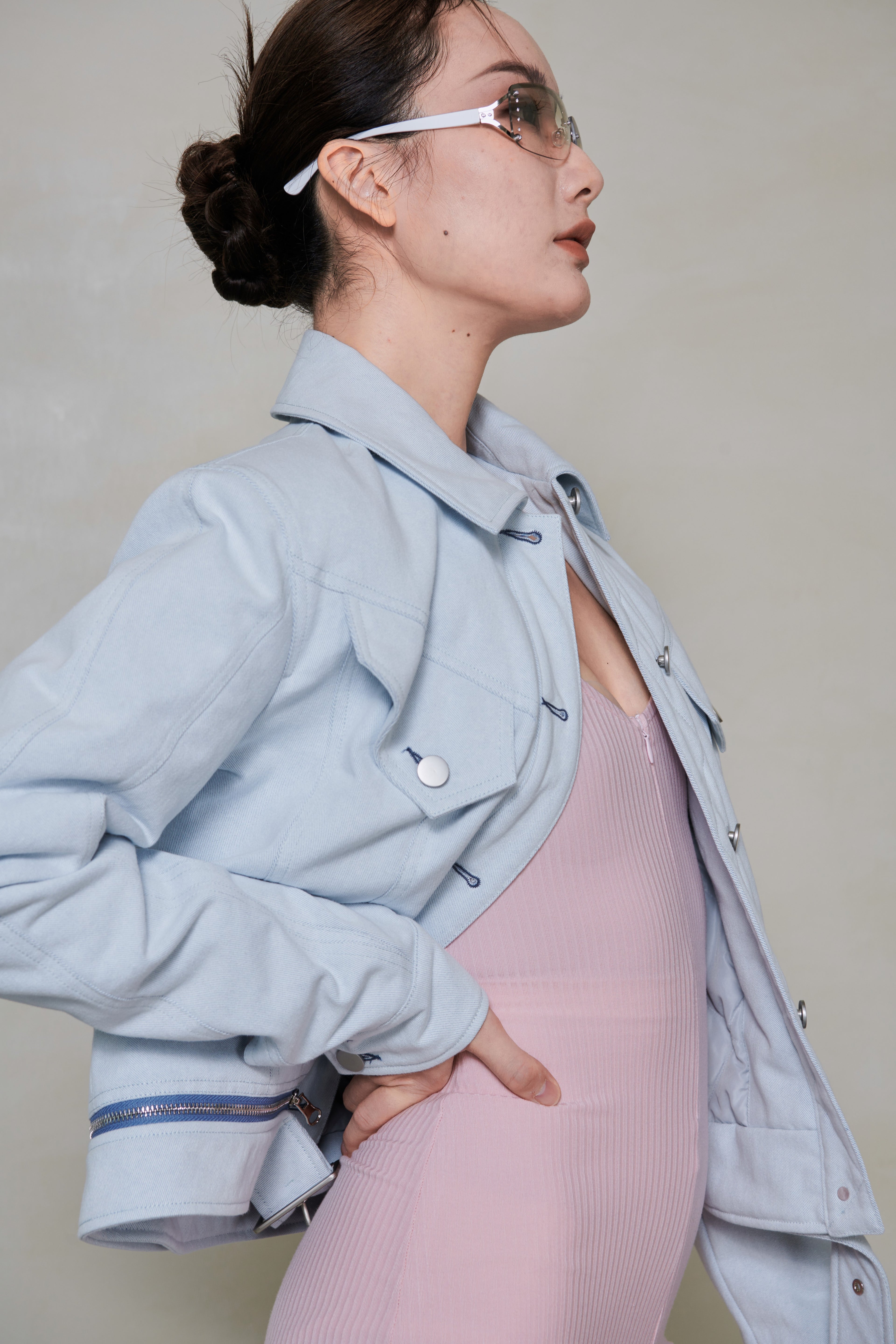 038 SHORT DENIM DOWN JACKET - SKY