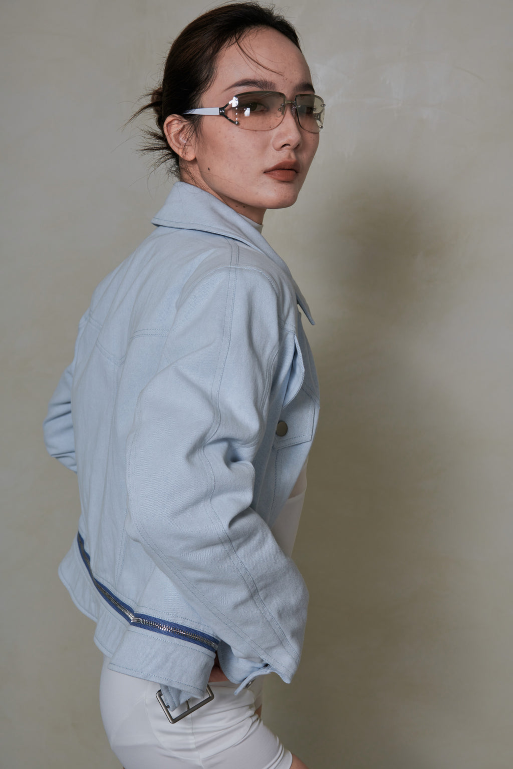 038 SHORT DENIM DOWN JACKET - SKY