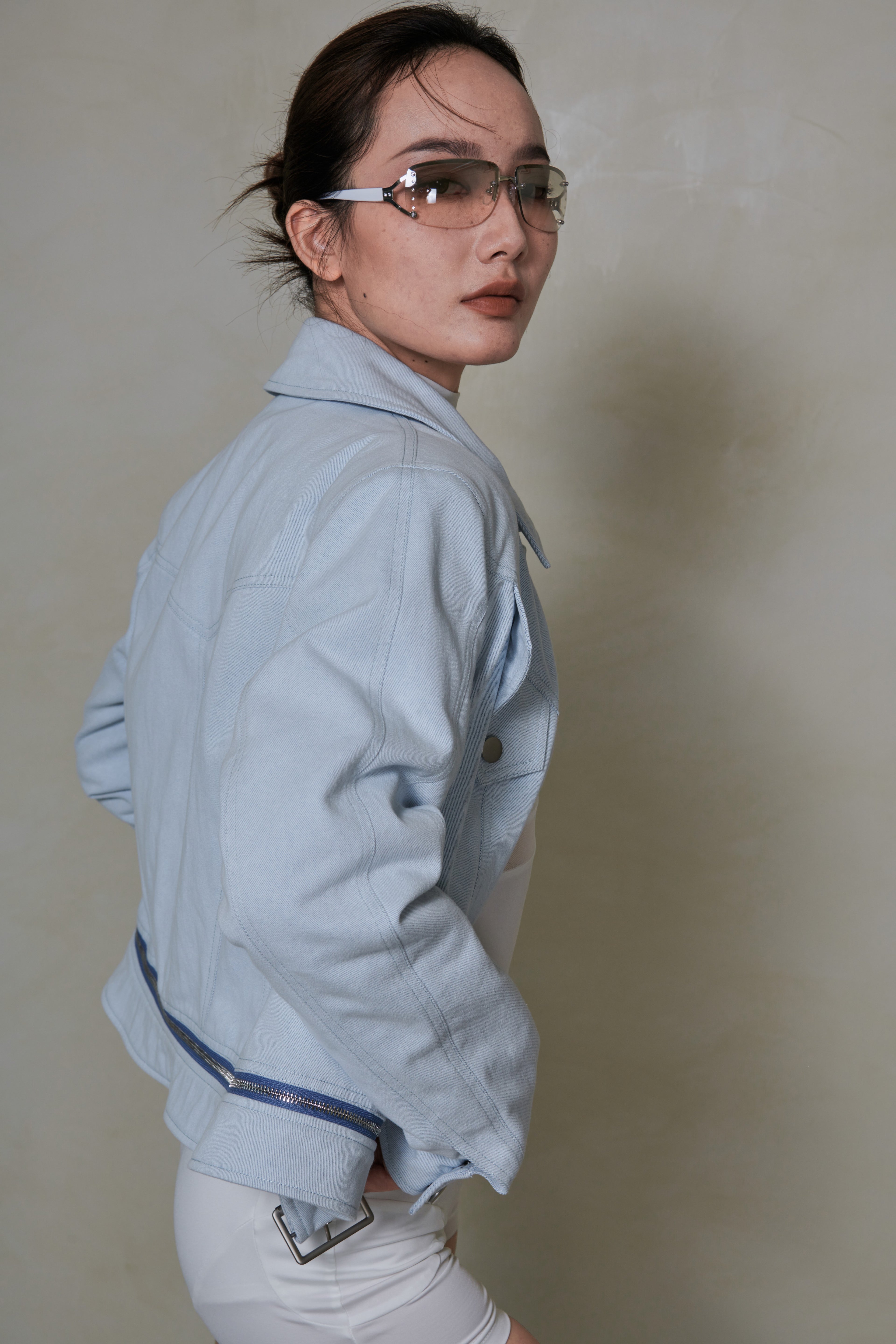 038 SHORT DENIM DOWN JACKET - SKY
