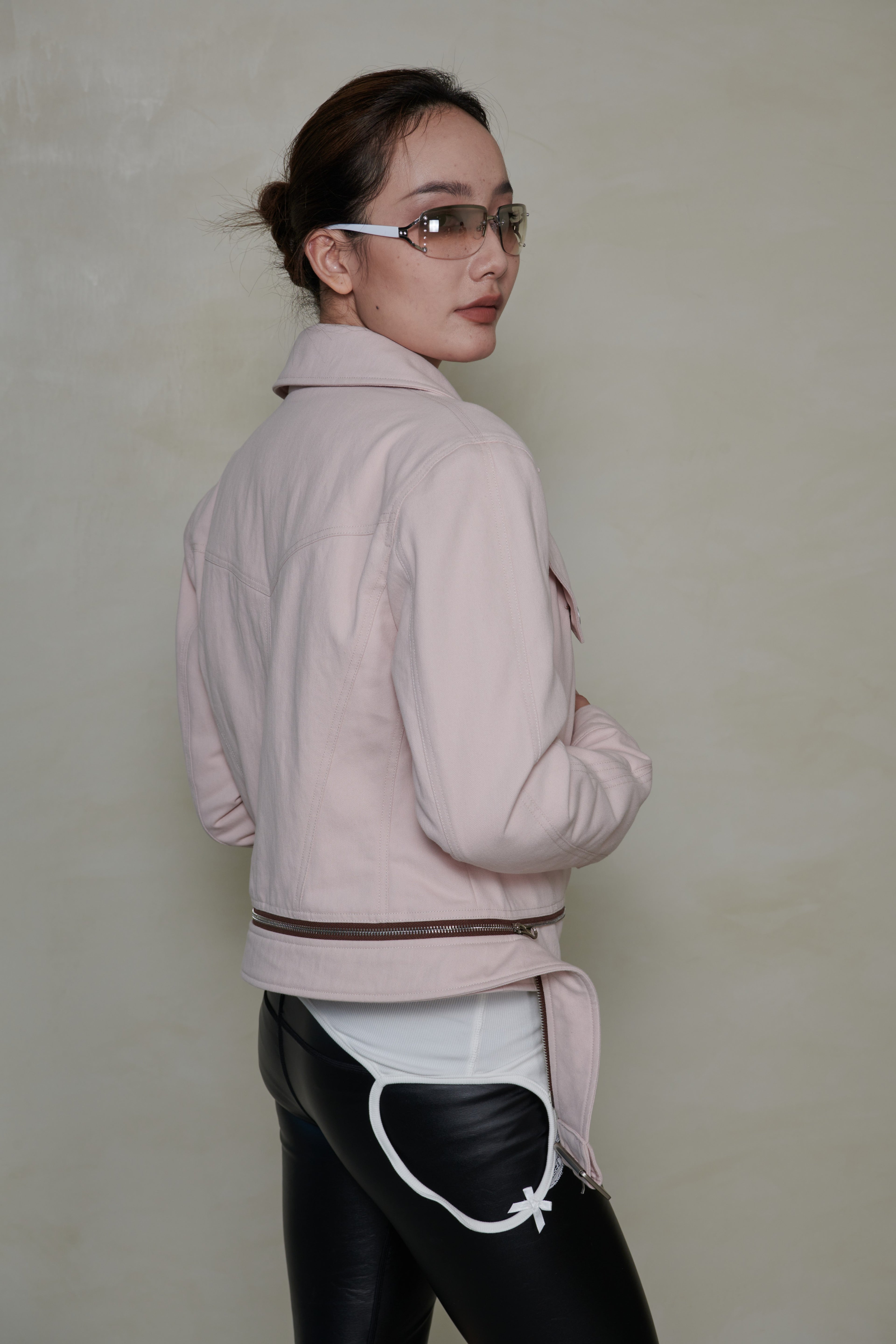 038 SHORT DENIM DOWN JACKET - SHELL