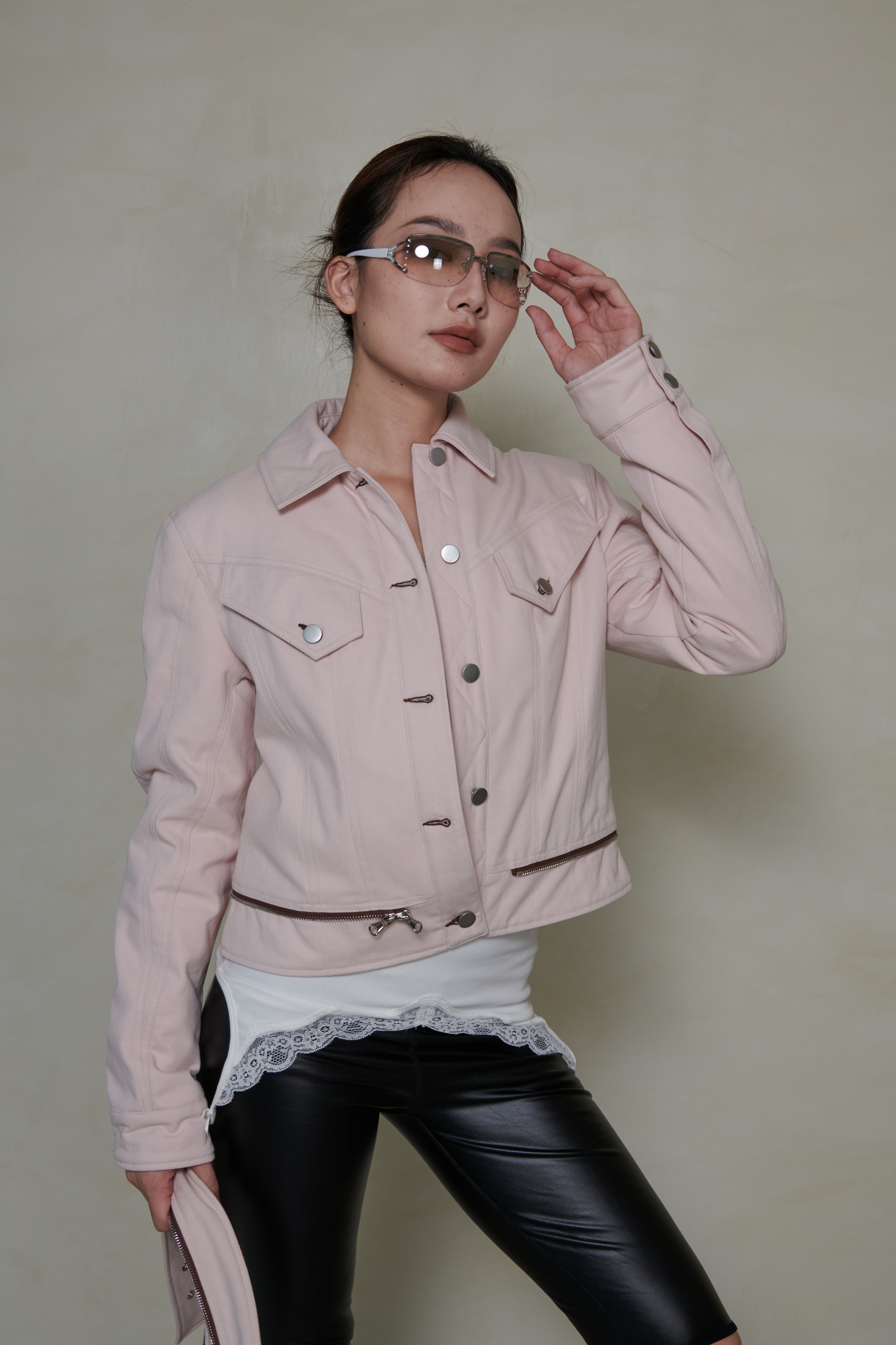 038 SHORT DENIM DOWN JACKET - SHELL