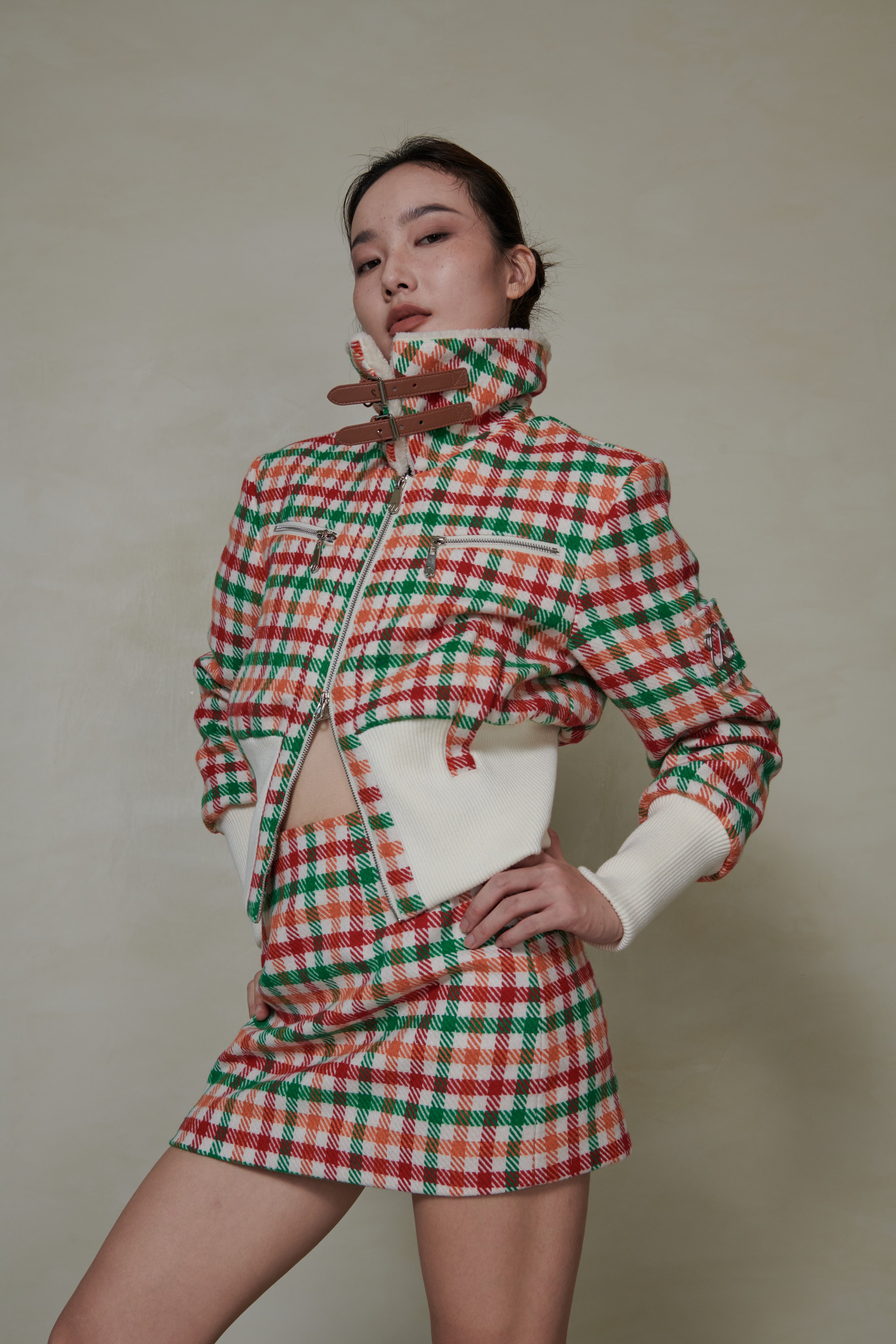 037 SHORT DOWN JACKET - TARTAN